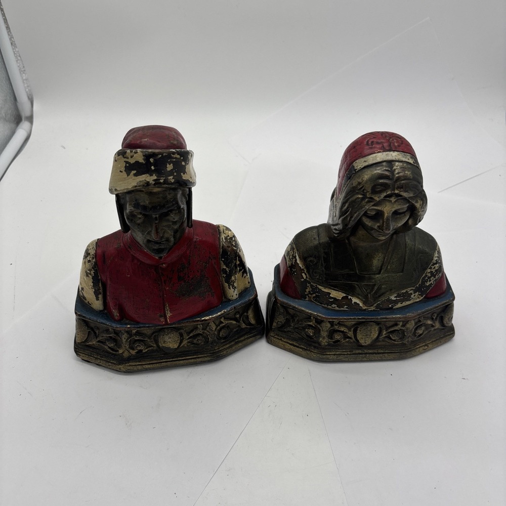 Vintage "Dante and Beatrice" Poet And Muse Bookends by Armor Bronze ca. 1925